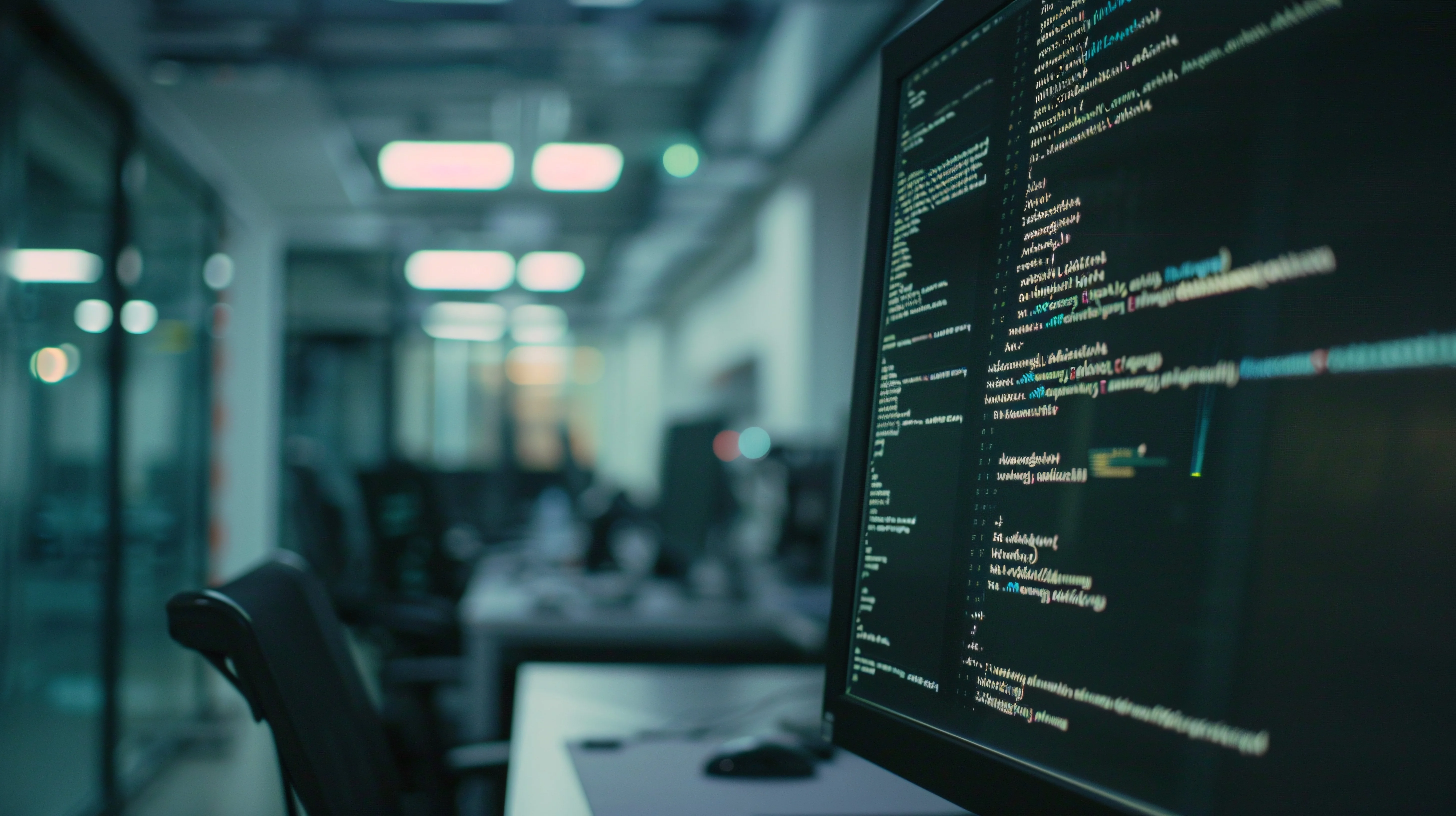 Software engineers working together at computer workstations.